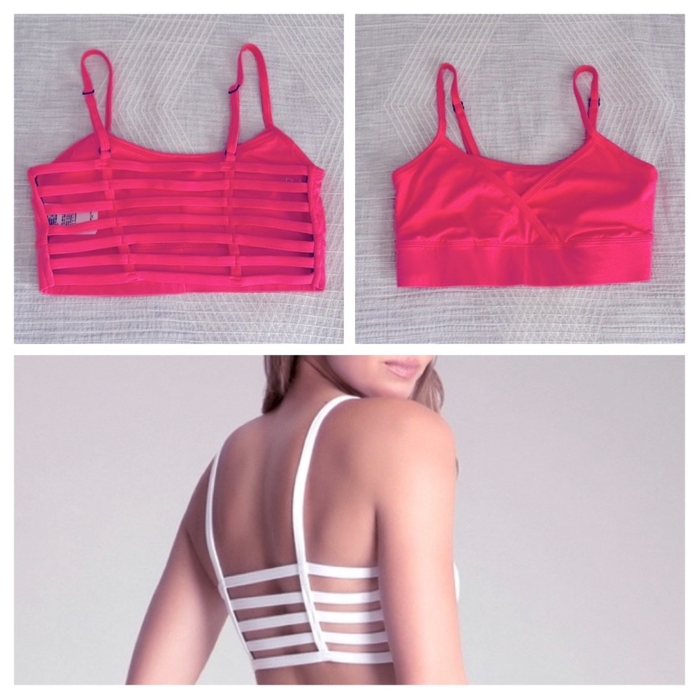 Bebe Neon Pink Strappy Back Sport Bra XS